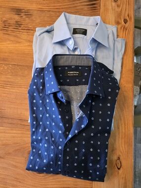 Nordstrom Men’s Navy Dress Shirt with Light Blue Micro-Print